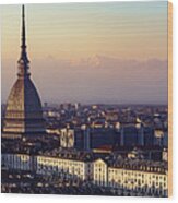 Panorama Of Turin At Sunset Wood Print
