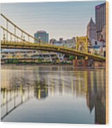 Panoramic Pittsburgh Skyline Reflections Wood Print