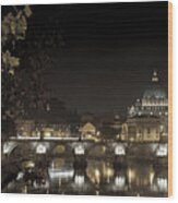 Papal Basilica Of St. Peter At Night, Vatican Wood Print