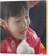 Parents And Child In Yukata Wood Print