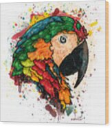 Parrot Portrait Painting On White Background, Macaw Parrot Wood Print