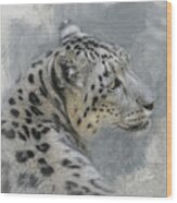 Patient Snow Leopard Wood Print