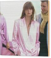 Paulina Porizkova In Pink Perry Ellis Jacket Wood Print