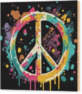 Peace Sign Paint Splatter Graffiti Wood Print