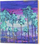 Peaceful Purple Sunset Cluster Of Palms Wood Print