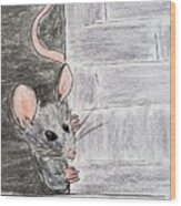 Peeking Mouse Wood Print