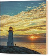 Peggy's Cove Lighthouse At Sunset Wood Print