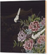 Peonies And Birds Glitter Temple Chinoiserie Wood Print