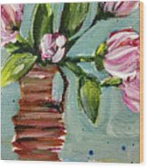 Peonies In A Wicker Pitcher Wood Print