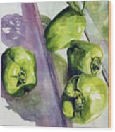 Peppers On The Windowsill Wood Print