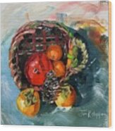 Persimmons And Pomegranates In Mothers Basket Wood Print