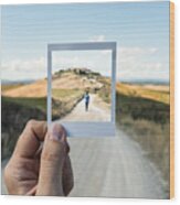 Personal Perspective Of Polaroid Picture Overlapping A Country Road In Tuscany Wood Print