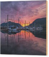 Petersburg Alaska Marina Sunset Fire Wood Print