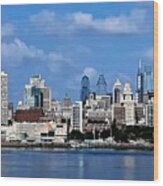 Philadelphia Skyline Across The Delaware River From The Aquarium In Camden, New Jersey Wood Print