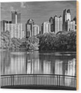Piedmont Park Panorama Skyline Of Atlanta Georgia - Black And White Wood Print
