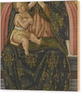 Pietro Alamanno Madonna And Child Enthroned With Saints Vincent Ferrer And Bernardinus Wood Print