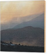 Pinal Mountains With Backlit Smoke Wood Print