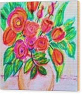 Pink And Orange Floral Bouquet Pastel Chalk Digitally Altered Wood Print