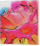 Pink And Orange Rose In Abstract Watercolor Wood Print