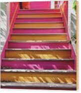 Pink And Orange Stairs Wood Print