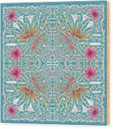 Pink And White Flowers Intertwined Into A Lace And Turquoise Background Wood Print