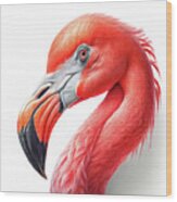 Pink Flamingo Caricature Portrait Wood Print