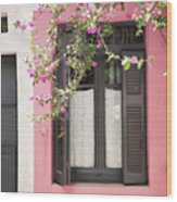 Pink House With Black Shutters Wood Print