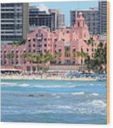 Pink Palace On Waikiki Beach Wood Print