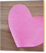 Pink Paper Heart Shape On Wood Background Wood Print