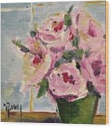 Pink Roses By The Window Wood Print