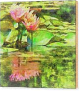 Pink Water Lilies Faux Paint Wood Print