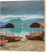 Pletna Boats At Lake Bled Wood Print