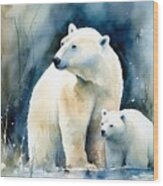 Polar Bear Watercolor Painting. Wood Print