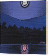 Polished Moon Over Lake Wood Print