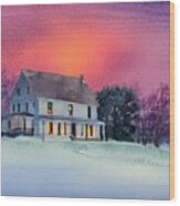 Pompton Plains New Jersey Farmhouse In The Snow Wood Print