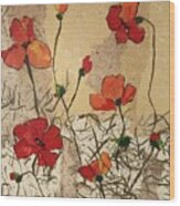 Poppies By The Sea Wood Print
