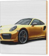 Porsche 911 991 Turbo S Digitally Drawn - Gold Wood Print