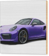 Porsche 911 991 Turbo S Digitally Drawn - Purple Wood Print