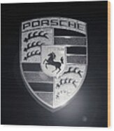Porsche Car Emblem Isolated Bw Wood Print