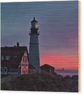 Portland Light Sunrise Wood Print