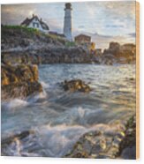 Portland Maine Head Light Cape Elizabeth Wood Print