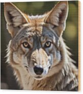 Portrait Of A Coyote, Shown Close-up. Wood Print