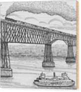 Poughkeepsie Railroad Bridge And Steam Ferry Circa 1890 Wood Print