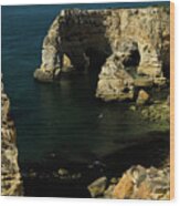 Praia Da Marinha Cliffs And Sea Wood Print