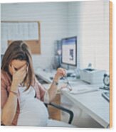 Pregnant Businesswoman Having Headache Wood Print