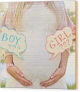 Pregnant Couple Choosing Gender Of The Baby,  Child's Name. Wood Print