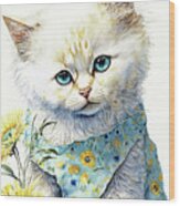 Pretty Kitty In Blue Wood Print