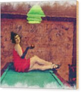 Pretty Young Woman In Roaring 20s Outfits On The Pool Table Paintography Wood Print