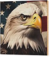 Proud American Eagle On American Flag Background. Ai Generated Wood Print