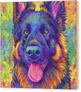 Psychedelic Rainbow German Shepherd Dog Wood Print
